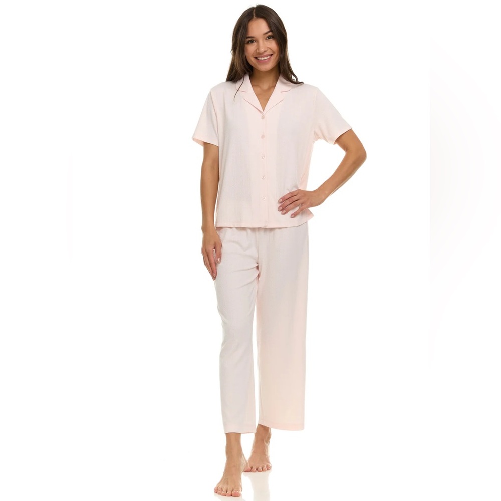 FLORA BY FLORA NIKROOZ Pink 2pc Luisa Textured Notch Collar Pajama Set